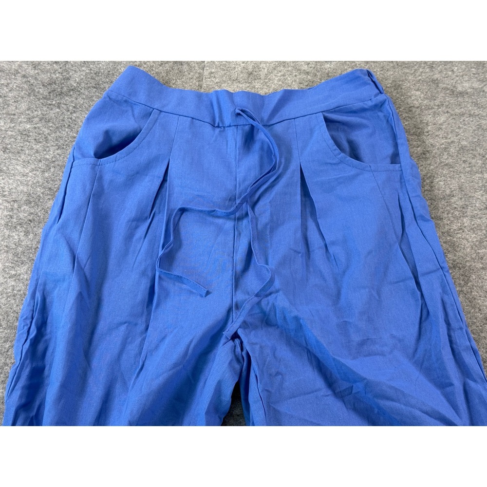 Unbranded Wide Leg Pants Women Large Blue Drawstring High Rise Pleated Summer - Picture 6 of 16